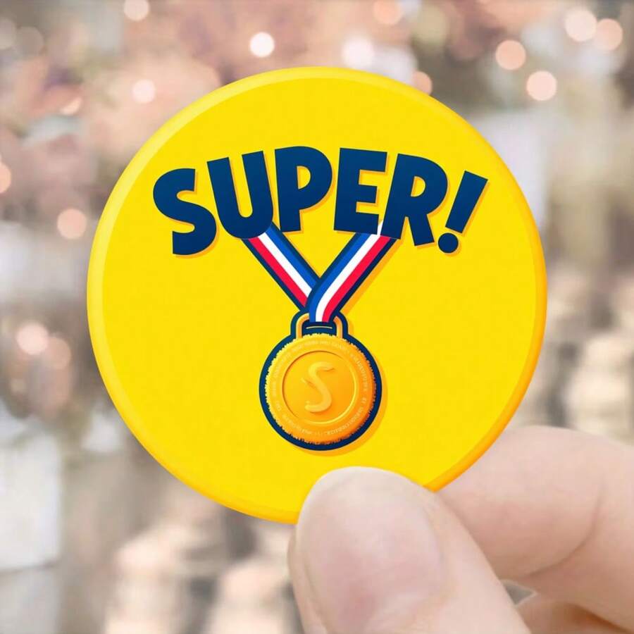 24/48pcs Super Medal Stickers, Yellow Round Stickers With Gold Medal And "S" Letter Design, Suitable For Party Decoration And Gift Wrapping, Office And School Supplies/Stationery Stickers/Graffiti Stickers