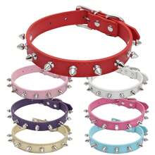 Adjustable Genuine Leather Pet Dog Collar Neck Strap Accessory, PU Leather Punk Studded Spiked Dog Collar, Suitable For Small Dogs And Cats - Multicolor - View 2