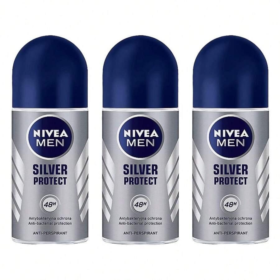 NIVEA MEN Silver Protect Anti-Perspirant Roll-On Deodorant 50ml - 48-Hour Protection With Anti-Bacterial Silver Ions, Quick-Drying Formula, Alcohol-Free, Pack Of 3 - Multi Scents - View 1