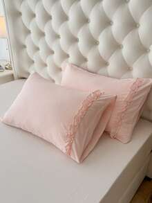1pc 100% Polyester Lace Solid Color Pillowcase (Pillow Insert Not Included), Suitable For Bedroom Decor, Wedding, Romantic, Bohemian Style - Pink - View 7