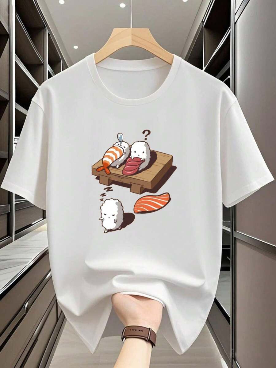 Camiseta estampada de color sólido de gran, camiseta de cuello redondo para hombre a, camiseta de cuello redondo de última generación, camiseta cómoda para hombre, camiseta de cuello redondo transpirable para hombre, camiseta suave de cuello redondo para hombre, camiseta cómoda y funcional de cuello redondo para hombre. - Blanco - Ver 1