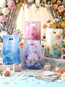10/25/50入 16.5*25cm 塑膠嬰兒派對禮品袋附手把，防水可重複使用手提袋，水彩油畫花卉混搭風，適用生日、性別揭曉、嬰兒派對用品、教室獎勵、主題派對裝飾 - 彩色 - 查看 6