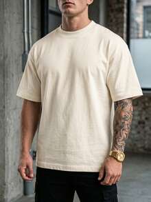 Men's Premium Oversized T-Shirt 230G Suedine Streetwear Short Sleeve Unisex Basic Thick - Off White - View 3