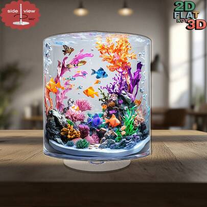 [JIT Enabled]2D Flat Surface, 1-Piece Rotatable Desktop Decoration - No Electricity Required, Crystal-Like Fish Tank Effect With Tropical Fish - Centerpiece For Birthdays, Weddings, Parties - Transparent Base For Desktop Display - Home/Office Decoration Gift, Ocean-Themed Decoration, 2D Flat Surface