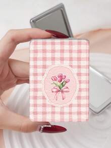 1PC Millennium Y2K Series Portable Vanity Mirror, Foldable Lightweight Ultra-Thin Convenient Hand Mirror, PU Leather, Suitable For Multiple Occasions And All People, Rectangular Small Mirror, Pocket Mirror, Carpet Pattern Design, Exquisite And Delicate, Foldable Structure, Durable And Reliable, Drop-Resistant, Easy To Carry, Handheld Makeup Mirror, 180° Flip Cover, Multi-Functional - Multicolor - View 14