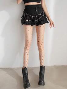 New Sexy Hot Girl Rhinestone Star Fishnet Tights, Korean Style Fishnet Leggings, Ins Style Base Layer Pants - Apricot - View 6