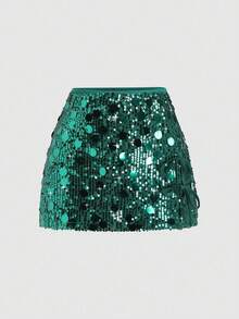 Falda pantalón casual cómoda de mujer con estampado de leopardo, lentejuelas y efecto brillante, de estilo retro y elegante - Verde Oscuro - Ver 1