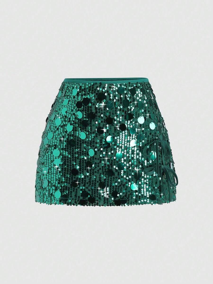 Falda pantalón casual cómoda de mujer con estampado de leopardo, lentejuelas y efecto brillante, de estilo retro y elegante - Verde Oscuro - Ver 1