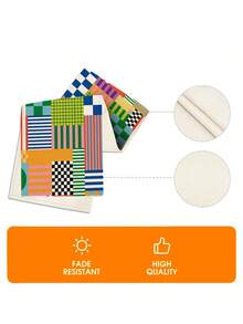 1 Pc Checkerboard & Striped Block Print Table Runner Vibrant Modern Abstract Style Table Runner Washable Suitable For Outdoor Indoor Party Kitchen Home Dining Table Center Can Be Used For Living Room Rectangular Dining Table Restaurant Decoration - Multicolor - View 8