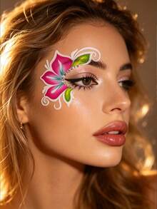 3 Sheets Flower & Acrylic Gems Face Stickers, Freckle Face Makeup Stickers Lovely Sweet Matt Finish Same As Face Painting Effect, Self-Adhesive Gem Stickers For Beauty Makeup,Party Festival Makeup Decoration - Multicolor - View 5