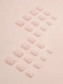 24pcs Short Square Sexy Pink Translucent Gorgeous Design Nail Art Set, Long Press Nails Suitable For Party, Prom Or Daily Wear, Comes With Jelly Glue And Nail File - Baby Pink - View 2