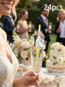 1/12/24/48pcs Personalized Wedding Party Straws - Custom Silhouette Photo, Comes With Straws And Fasteners For You To Install - Add Fun To Personalized Party Drink Decorations - Multicolor - View 22