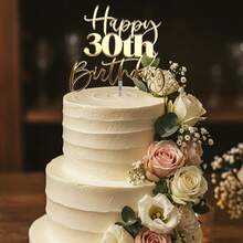 3件/1件 金色壓克力生日蛋糕插牌 Happy Birthday 18 21 30 40 50 60 70，適用生日派對 DIY 蛋糕甜點裝飾 - 金色 - 查看 6