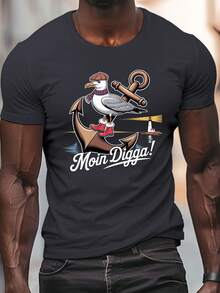 Camiseta casual de manga corta para hombre, estilo veraniego, con diseño de gaviota alemana, disponible en tallas grandes. - Blanco - Ver 3