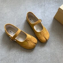 Women Vintage Split Toe Mary Jane Flats, Red Low Cut Hidden Heel Ballet Shoes - 黃色 - 查看 5