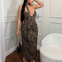 jianchaimaoyi02   Vestido sexy con estampado de leopardo y espalda descubierta para mujer - Rosa - Ver 8