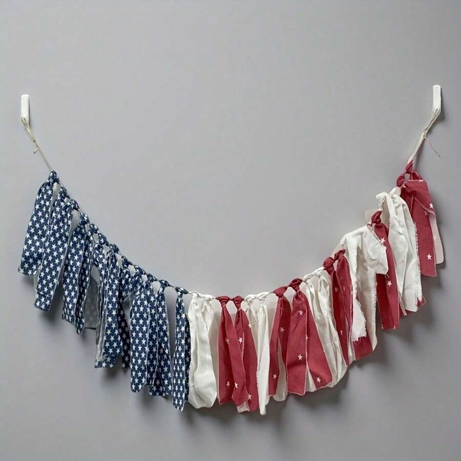 Independence Day Patriotic Fabric Tassel Banner - Red, White, And Blue Garland; Patriotic-Themed Hanging Decoration For July 4th Parties, Porch And Fireplace Decor. (Style May Vary) - 1 - 查看 1