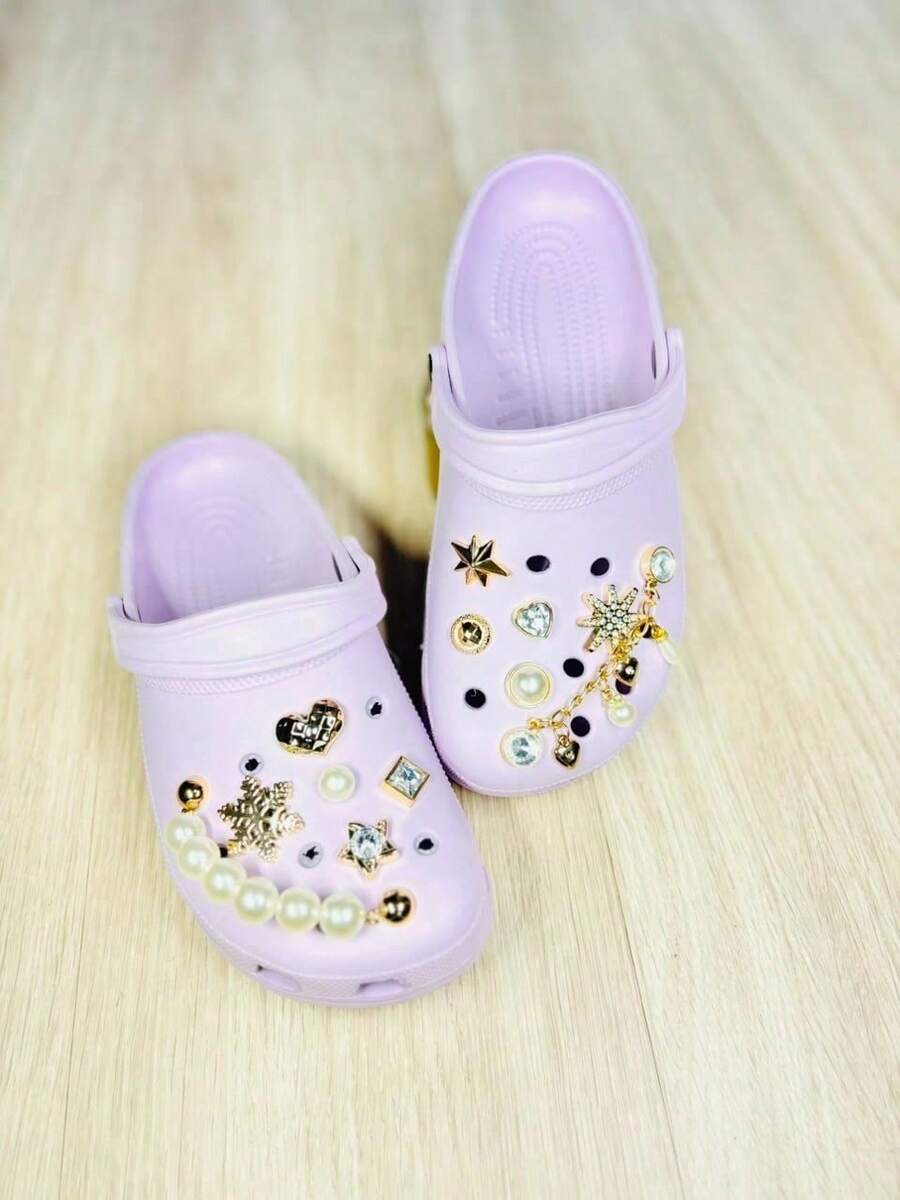 Chinelo babuche baixa Croco 100% EVA com pingente-macio e confortável - lilas - Visão 1