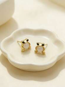 1 Pair Of Elegant And Cute Vintage Frog-Shaped Stud Earrings Inlaid With Faux Opal, Suitable For Women's Daily Wear, Parties, And Travel - 金黃色 - 查看 5