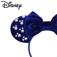 Băng đô Minnie Mouse phong cách Disney màu xanh hoàng gia đính ngọc trai, vòng cài tóc thanh lịch, phụ kiện chụp ảnh công viên giải trí - Xem 4