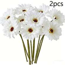 2/4/10/20支人造絲非洲雛菊花莖，大宗假雛菊，適用於DIY手工藝、居家、婚禮派對花瓶中心裝飾、桌面花環裝飾 - 白色 - 查看 11