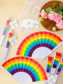4 Rainbow Folding Fans, Featuring Classic Rainbow Stripes And White Fan Ribs Design. Lightweight And Easy To Open And Close, Effortlessly Bringing A Cool Breeze. Suitable For Summer Cooling, Party Performances And Rainbow Themed Events. Extremely Eye-Catching, Great For Photos. Room Decor, Party Decor, Wedding Decor, Classroom Decor, Red Blue White Birthday Decor - View 6