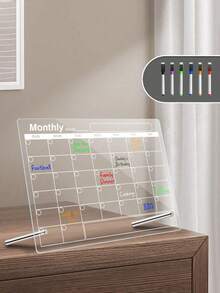 1pc Weekly/Monthly Planner Office Course Schedule Planning Board, Multifunctional Acrylic Desktop Planner, Erasable Transparent Memo Writing Board For Notes And Reminder Display, Home Decor, Back To School Room Decor, School Supplies - Multicolor - View 2
