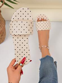 Sandalias de tiras con estampado de lunares de moda para mujer, suela blanda antideslizante, versátiles, ligeras y fáciles de caminar, sandalias de exterior de rápida para verano, playa, vacaciones y uso diario - Beis - Ver 1