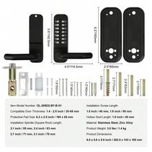 Keyless Mechanical Entry Door Lock, 14-Digit Keypad, Integrated Exterior Door Lock Set With Keypad And Handle, Water-Resistant Zinc Alloy, Easy To Install - Black - View 11