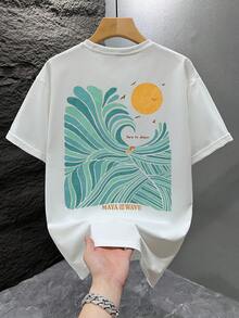 1件男士圖案T恤海灘夏季服飾印花寬鬆版型短袖T恤 | 這款男士T恤具有休閒度假風格，非常適合休閒海灘度假和日常穿著。 - 白色 - 查看 2