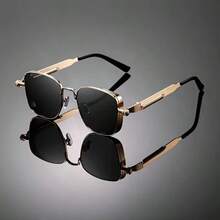 Retro Steampunk Style Men's Metal Square Fashion Glasses, Stylish And Exquisite, Lightweight And Portable, Perfectly Showcasing A Unique Style. Whether For Holidays Or Special Occasions, They Are An Excellent Choice. - Black - View 7