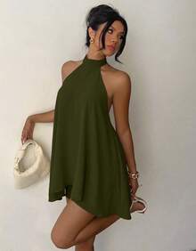 Women's Jumpsuit Halter Neck Loose Summer Dress - 軍綠色 - 查看 1