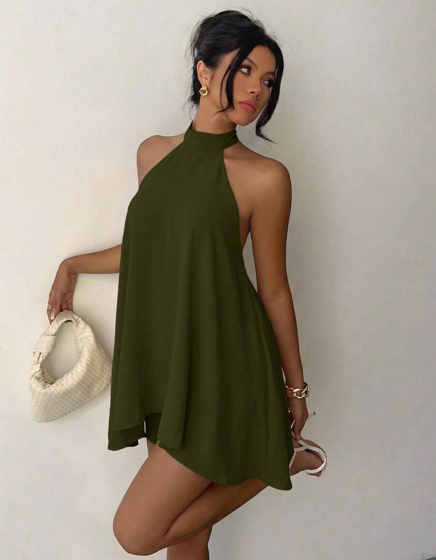 Women's Jumpsuit Halter Neck Loose Summer Dress - 軍綠色 - 查看 1