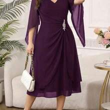 yonghongmaoyi1 Reflora Vestido de fiesta elegante de talla grande con decoración de cristales - Morado - Ver 1