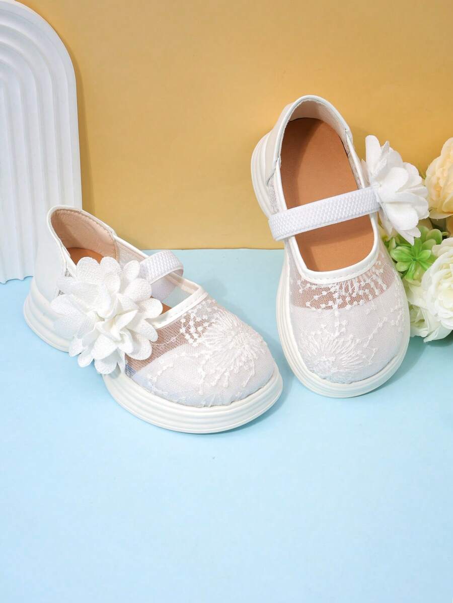 1 Đôi Giày Bệt Trắng Ngọt Ngào Cho Bé Gái, Giày Loafer Lưới Thêu Thoáng Khí, Giày Công Chúa Trang Trí Hoa, Giày Xỏ Chân Thường Ngày, Phù Hợp Cho Đi Bộ Ngoài Trời Mùa Xuân/Hè, Mặc Hàng Ngày, Tiệc, Nghỉ Dưỡng Thường Ngày. - trắng - Xem 1