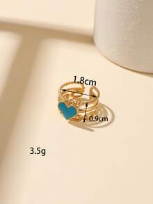 1/10pcs Bohemian Style Blue Drip Glaze Ring Set, Vintage Gold Heart Checkerboard Flower Design Stackable Knuckle Rings, Open Ring Adjustable Size, Niche Women's Jewelry, Versatile Accessory For Daily & Party Wear, Can Be Purchased Individually. - Yellow Gold - View 13