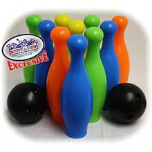 Matty's Toy Stop 10 Pin Multi-Color Deluxe Plastic Bowling Set for with Storage Rack - 12 Pieces Total 10 Pins and 2 Bowling Balls - como en la imagen - Ver 7