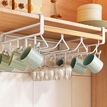 Single Layer Inverted Wine Glass Holder, Coffee Cup Rack, Kitchen Utensil Hook, Closet Storage Hook, Home Wall Storage Hook, Suitable For Kitchen And Closet, No Nails Needed, Easy Installation, Can Hang Spatulas, Spoons And Other Kitchen, Party, Birthday Decorations, Suitable For Outdoor Use And Camping - White - View 9