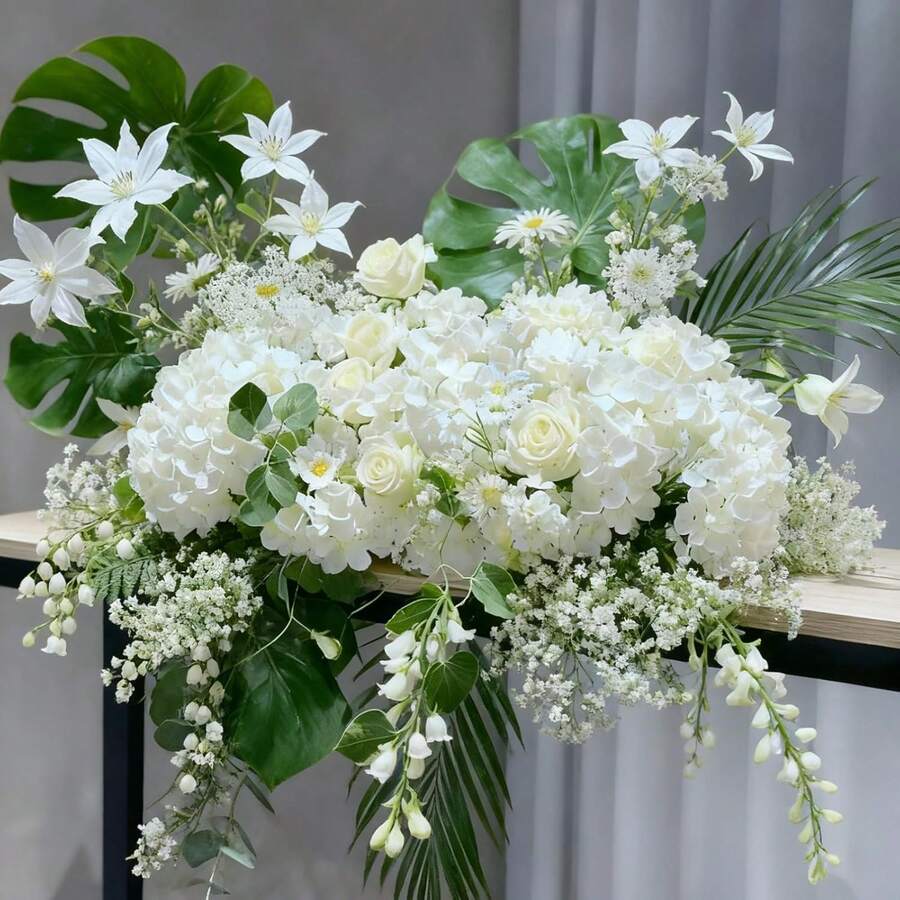 1/10/100 piezas Cabezas de flores de hortensia artificiales con tallos, flores de seda falsas de color púrpura para decoración de mesa, hogar, oficina, fiesta, boda, plantas artificiales, decoración de primavera, habitación, mesa, decoración de jardín, suministros de decoración de habitación, regalo del Día de San Valentín - Blanco - Ver 1