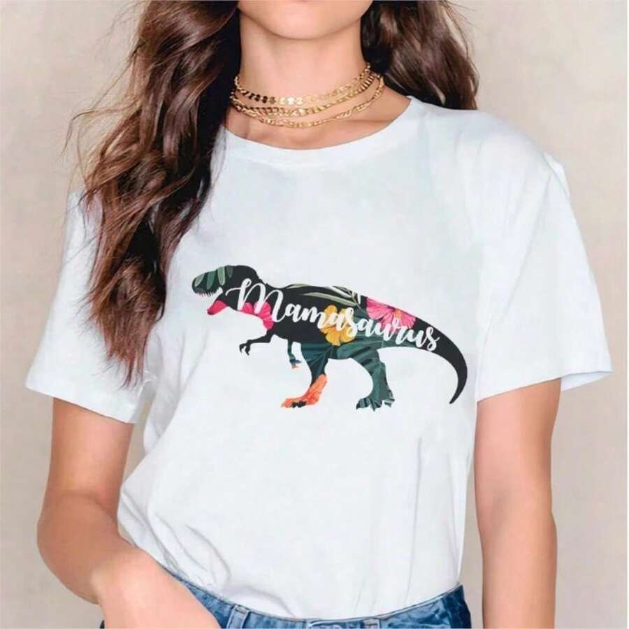 2026 Women's Quality Casual Cotton T-Shirt, Women's T-Shirts With Cartoon And Wine Print, Fun And Fashionable Clothes For Spring Summer, Elegant Women's T-Shirt, Printed T-Shirt For Girls, Unisex Basic T-Shirt - 白色 19 - 查看 1