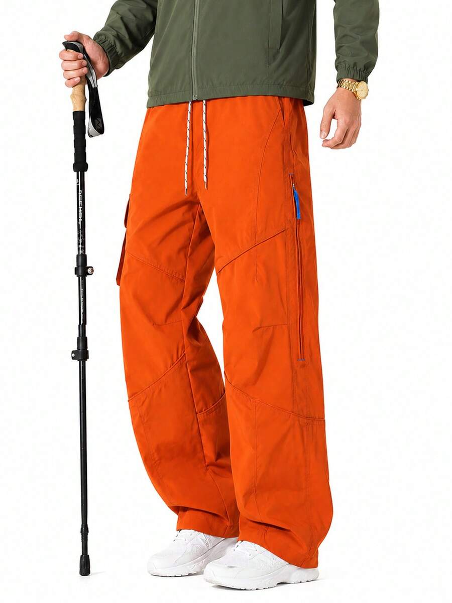 Versatile Men's Loose‑Fit Technical Cargo Pants, Waterproof‑Style Outdoor Bottoms For Hiking, Camping & Streetwear - Orange - View 1
