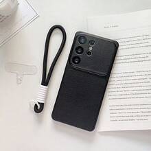 Full Camera Coverage Leather Texture Case For Compatible With Galaxy S26 Ultra Plus, A57. Unisex, Comes With Lanyard. - Black - View 3
