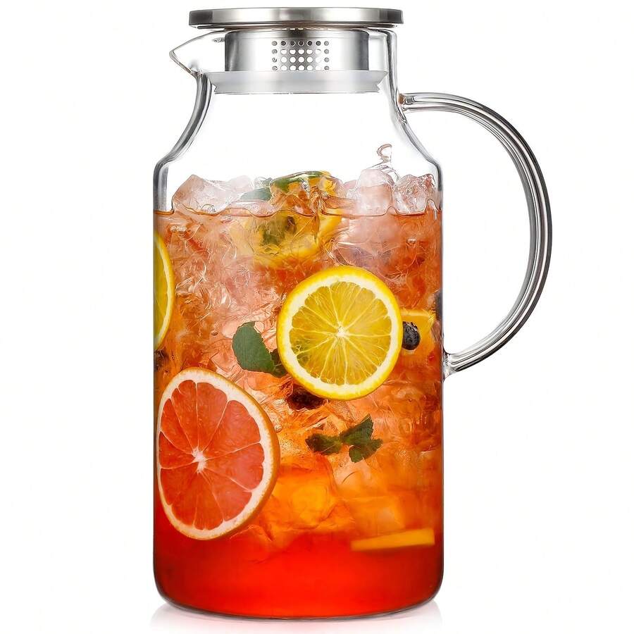 128oz Large Glass Carafe With Handle, Borosilicate Glass Water Pitcher With Strainer Lid, Fridge Friendly Jug For Hot & Cold Beverages - Clear - View 1