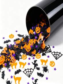 300pcs Halloween Confetti Spider Pumpkin Ghost Witch Shapes, Halloween Candy Party Table Scatter Confetti Gift Decoration - Witch Star Paper Scraps - View 1