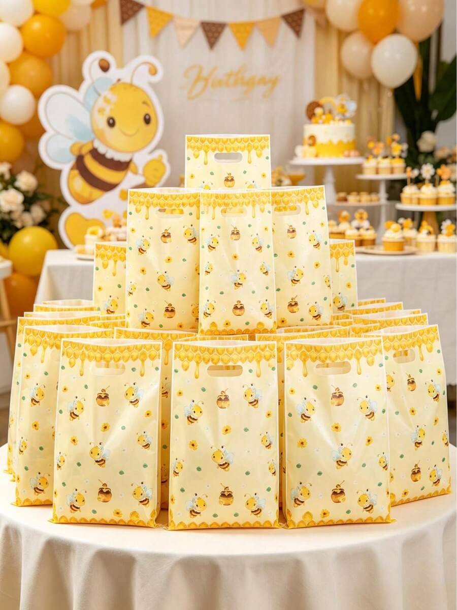 50個蜜蜂風格禮品袋，蜜蜂生日手提袋，嬰兒洗禮會贈品，禮品包裝用品手提袋，嬰兒洗禮會裝飾，嬰兒派對裝飾，禮品包裝袋，婚禮用品，禮品包裝袋，嬰兒女孩男孩派對，適用於精品禮品袋裝飾