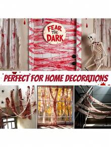 1/2 rollo de tela de vendaje manchada de sangre de Halloween, tela de envoltura sangrienta de terror, gasa manchada de sangre para decoración de Halloween, envoltura de vendaje de momia de Halloween, vendaje de cosplay, tira de sangre de disfraz de terror, adecuado para decoración de Halloween y casa embrujada - Ver 2