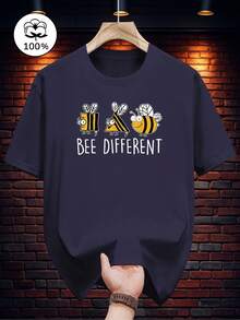 Camiseta% pura, estampado casual de manga corta para todas las estaciones - Negro - Ver 4