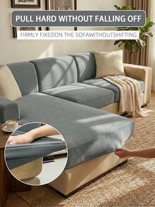 1pc Light Gray Silky Sofa Cushion Cover, High Elasticity Dust-Proof Washable Sofa Slipcover Suitable For Balcony, Garden, Pool Side And Various Occasions, Sold Individually - Light Grey - View 3