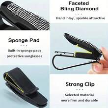 1pc/2pcs/4pcs Crystal-Like Car Eyewear Clip With Ticket/Card Holder For Car Interior Decor - Fashion Glasses Visor Hook - A - View 9