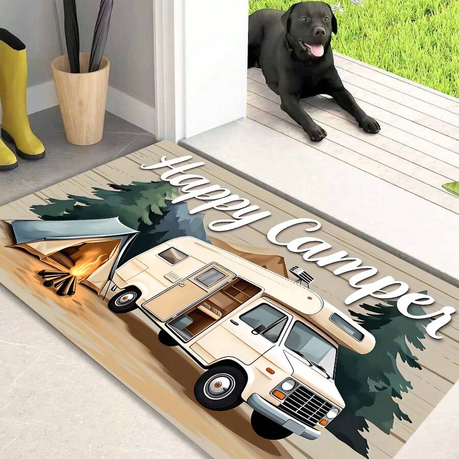 1 pieza Alfombra de cocina con estampado de camping RV pintado a mano, alfombra antideslizante para el piso, alfombra decorativa para fiestas festivas, alfombra, alfombra antideslizante resistente al aceite, alfombra de secado rápido, adecuada para cocina, pasillo, baño, lavandería, decoración del hogar - Multicolor - Ver 1